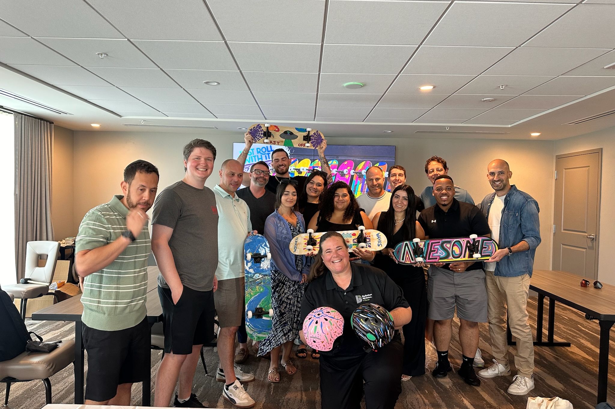 Team Building painted skateboards